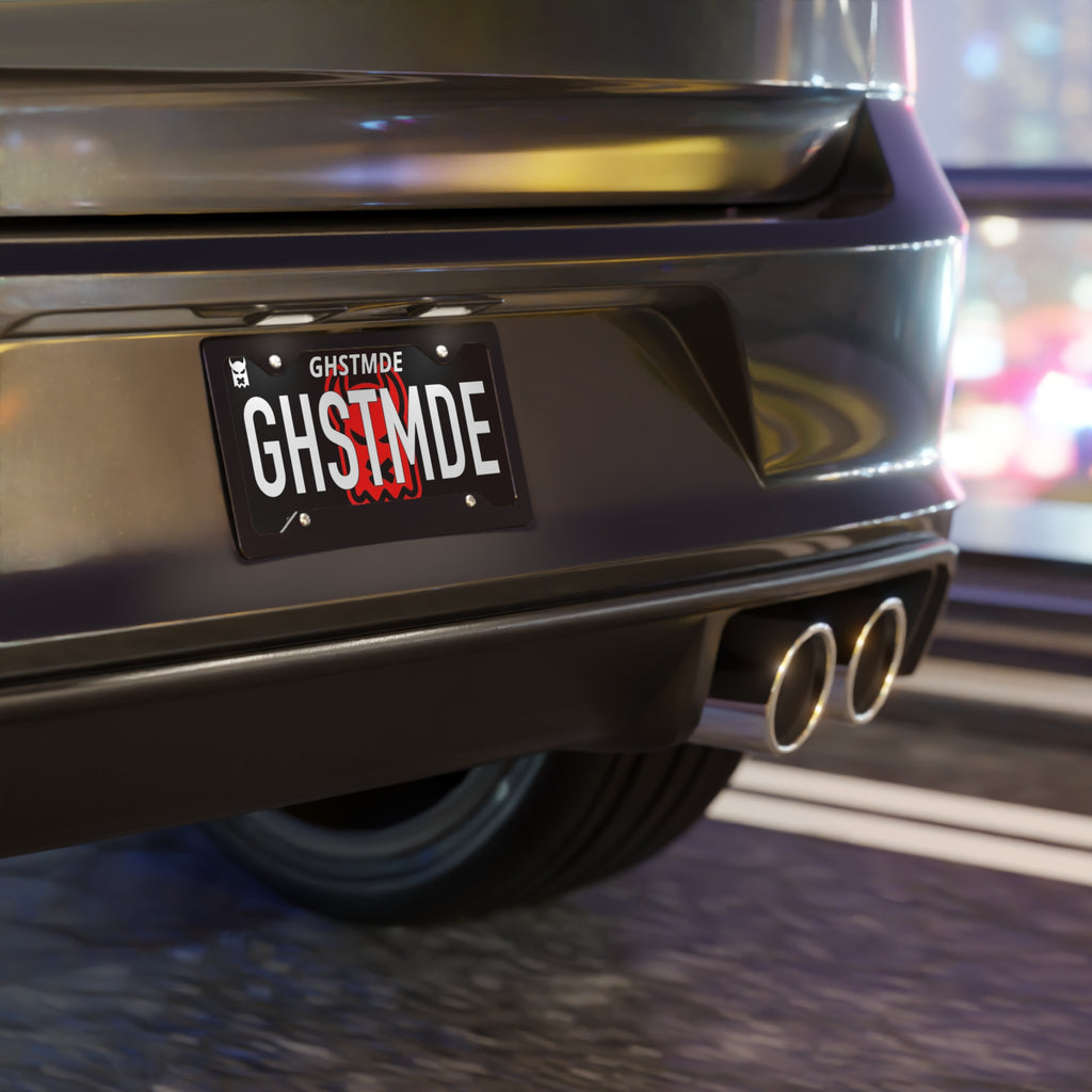 GHOSTMODE Vanity Plate — 'GHSTMD' Black Red License Tag (Ghost Mode Activated)