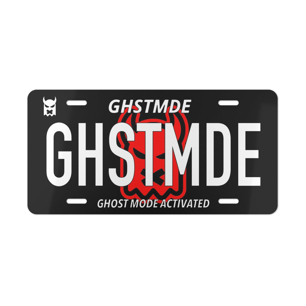 GHOSTMODE Vanity Plate — 'GHSTMD' Black Red License Tag (Ghost Mode Activated)