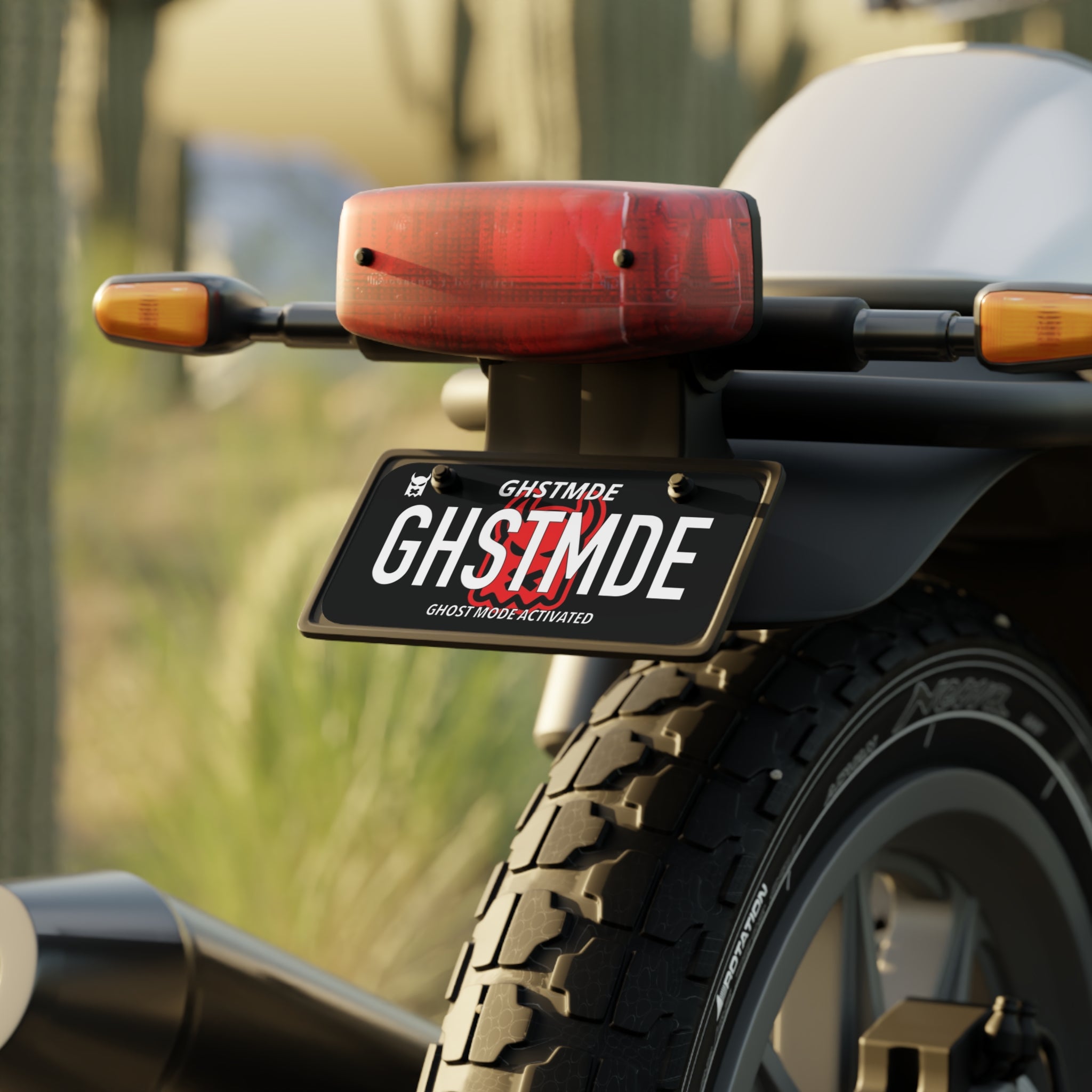 Ghost Mode Mini License Plate — 'GHSTMDE' Decorative Metal Tag